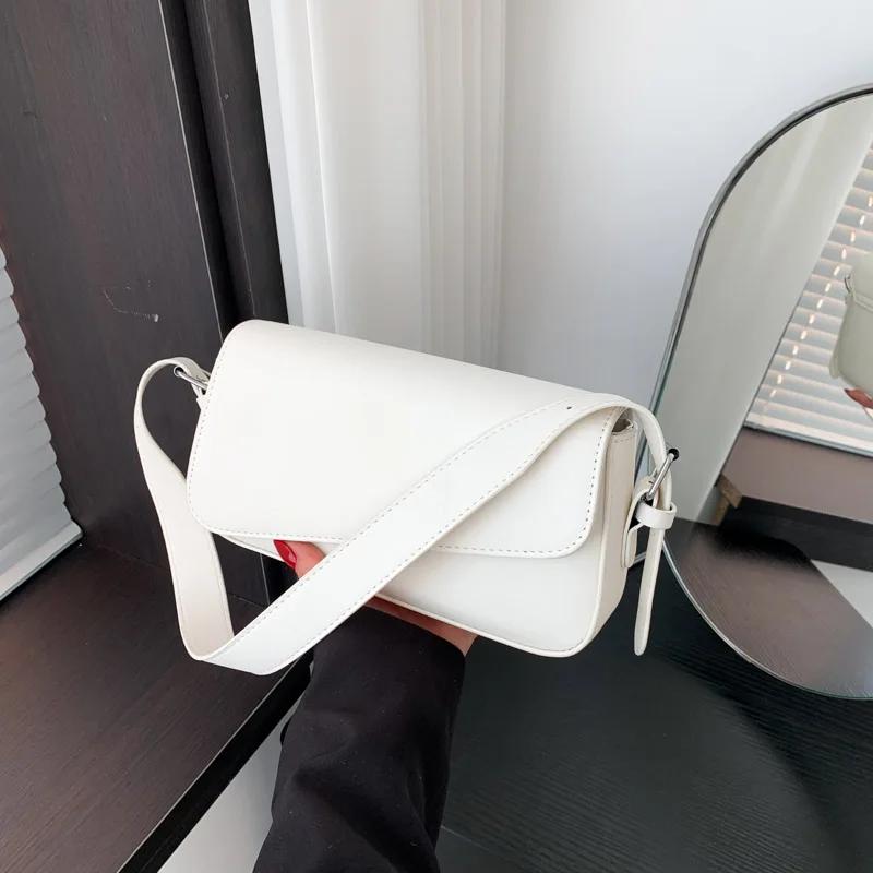 Bolso de hombro de PU con solapa sólida para mujer, botón con línea de costura, bolso para toda ocasión, bolsos de moda