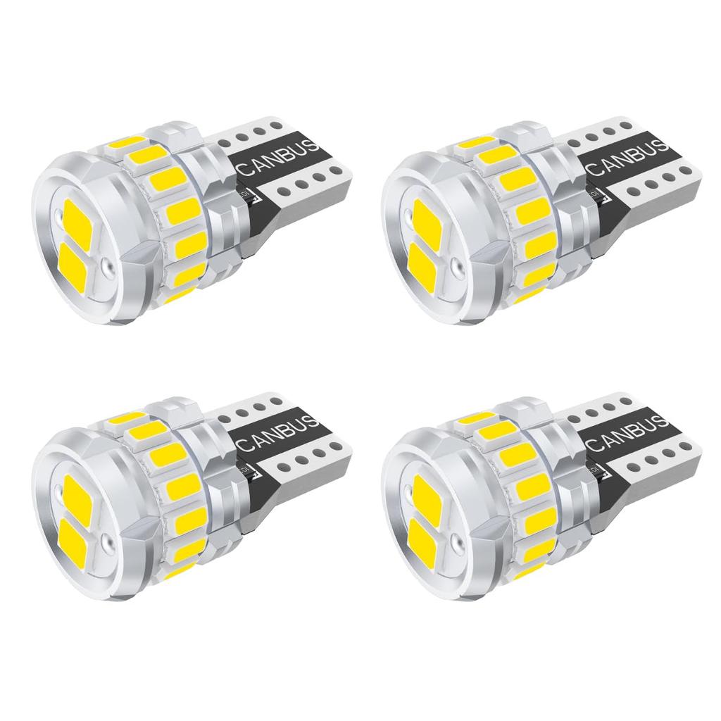 Set of 4 Super Bright White T10 LEDs with Vehicle Inspection 18 LEDs for DC12V Lamps Built-in Canceller, Compliant, (3030+3014) Vehicles,