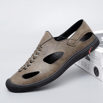 British Style Men Casual Flat Designer Hollow Out Sandals Round Toe Antiskid Lightweight Trendy Breathable Fashion Sandal Summer