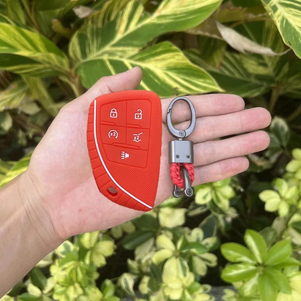 For Buick Envision S Plus Chevrolet Suburban Tahoe GMC Yukon Sierra 1500 Denali 5 Buttons Silicone Car Key Cover Case Keychain