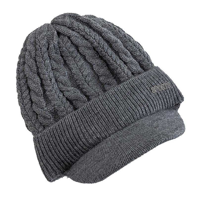 New Style Unisex Warm Winter Hat Brim Fur Lined Beanie Hat Sports Label Thicken Winter Hats For Men Women Outdoor Knitted Hat