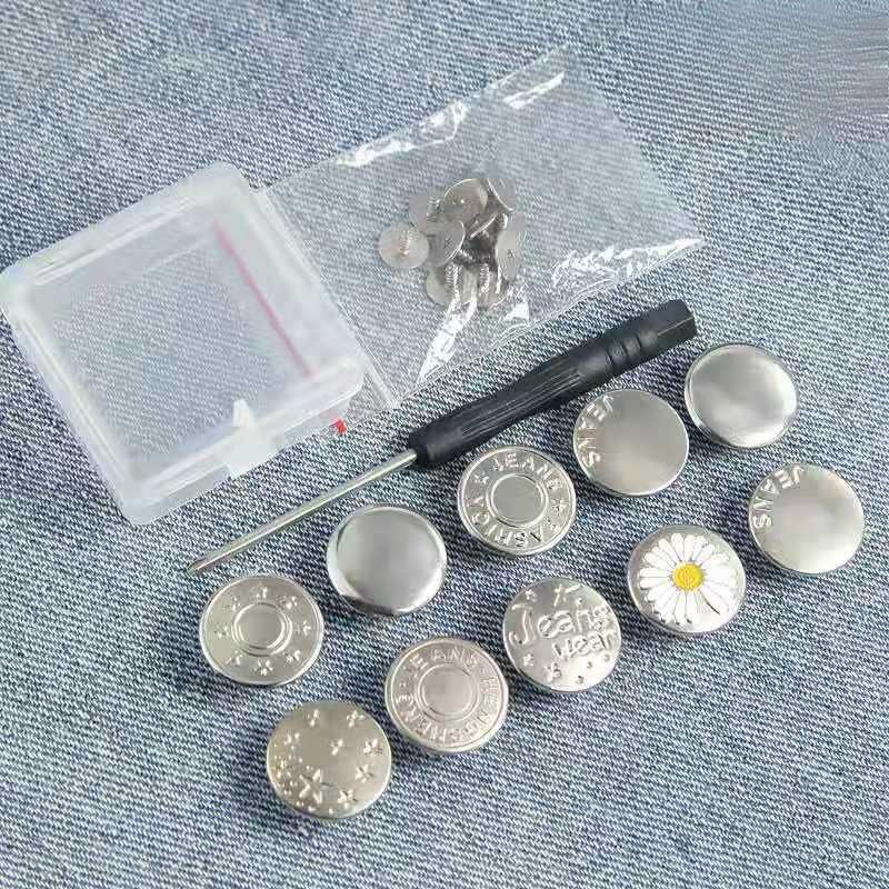 Metal Jeans Buttons 17mm Replacement No-Sewing Screw Button Repair Kit Nailless Removable Jean Buckles Clothing Pants Pins