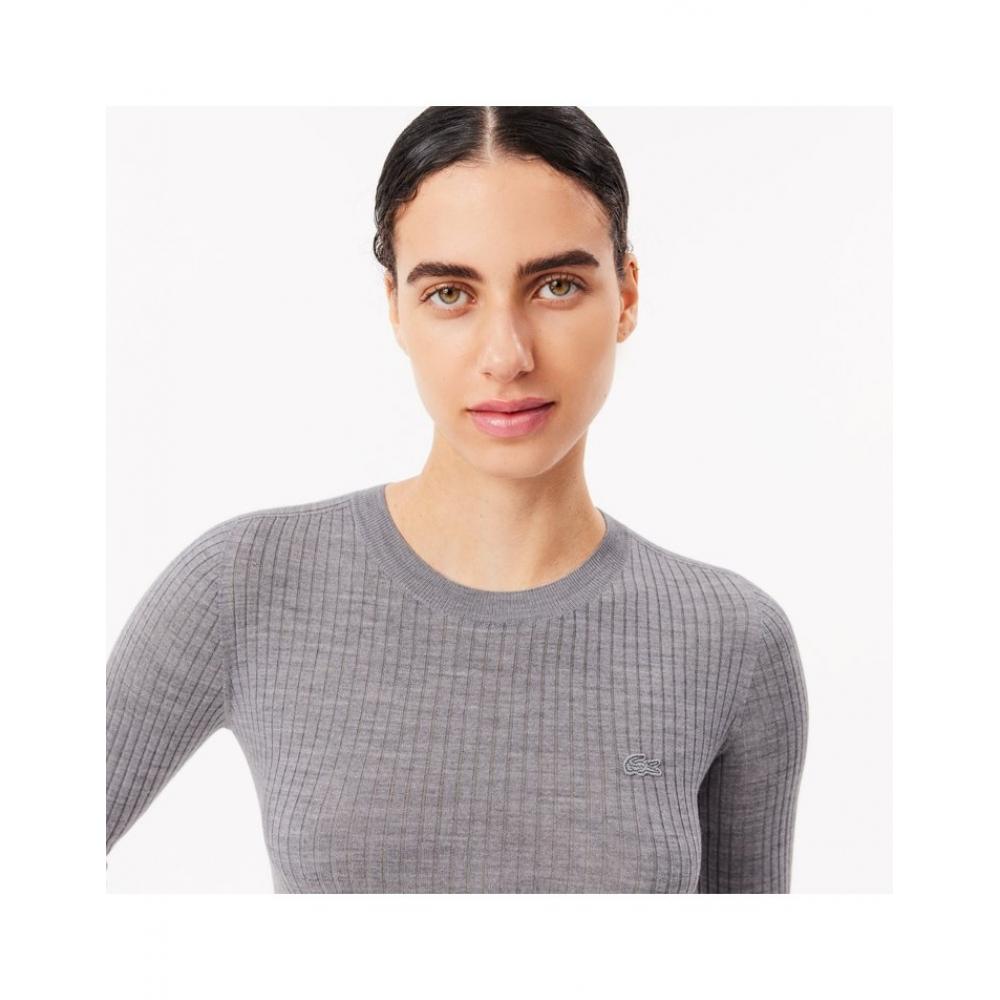 Lacoste Women S Slim Fit Ribbed Crewneck Sweater Af2576 54n Cca