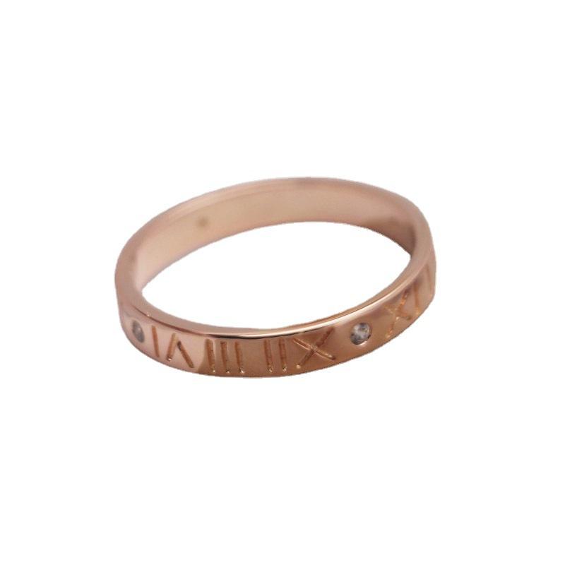 Korean Version of Fashion Temperament Retro Rose Gold Roman Numerals Diamond Ring Jewelry Women's