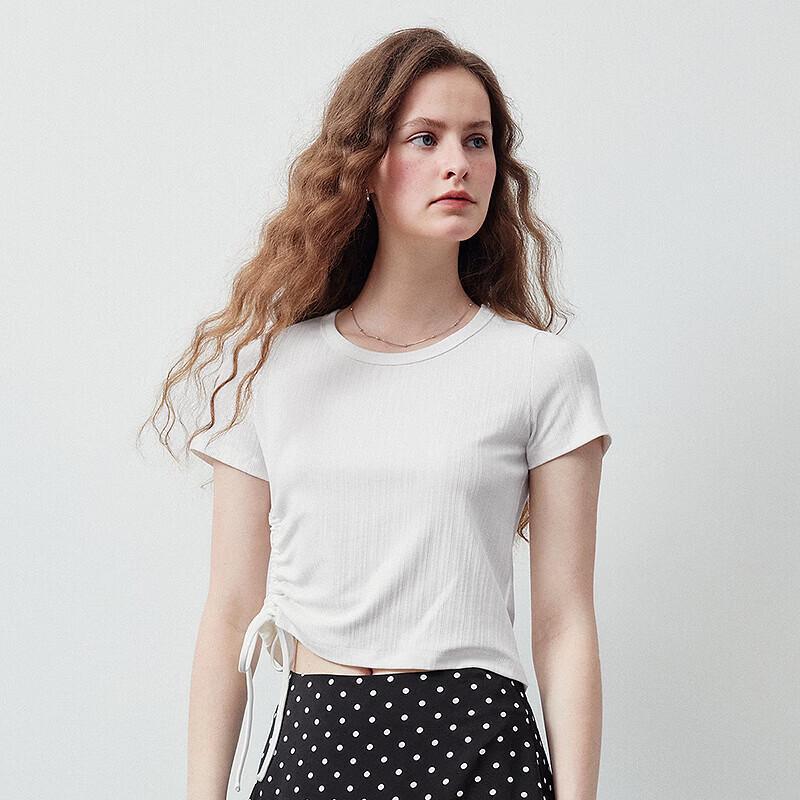 Chuyu Women's Striped Texture Slim-Fit Short-Sleeve T-Shirt