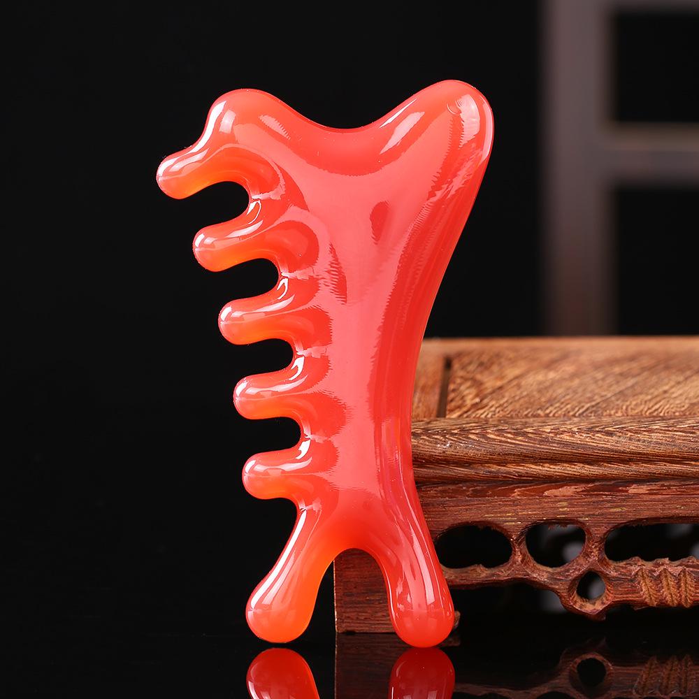 Resin Multifunctional Four-in-One Gua Sha and Massage Comb - Sandalwood Facial and Head Therapy Tool