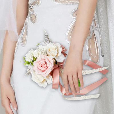 Wedding Bridal Bouquet Home Decor with Ribbon Handmade Artificial Flowers for Bridesmaid Centerpiece Party Wedding Bridal Shower
