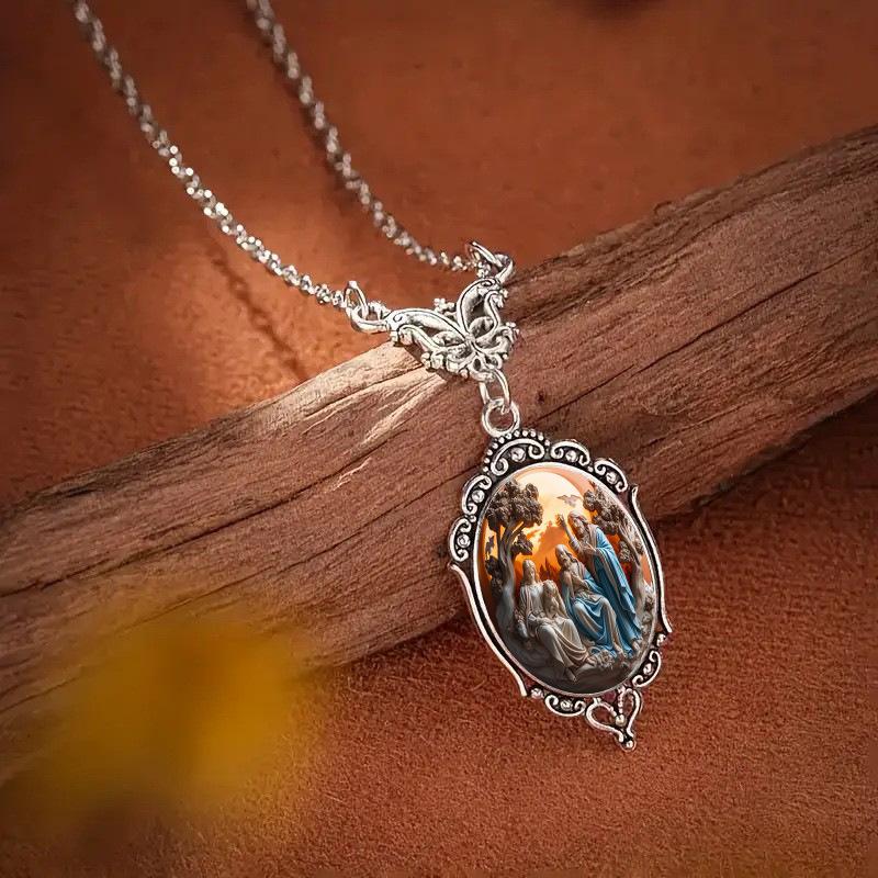 At Dusk, Everyone Witnessed the New Birth Pattern Oval Pendant Necklace Jewelry