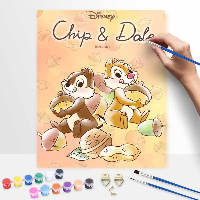 Disney Chip 'n Dale Oil Art Painting Kit Home Wall Decor Handmade Gift  Cute Squirrels Acorn Theme for Living Room and Bedroom Art Craft
