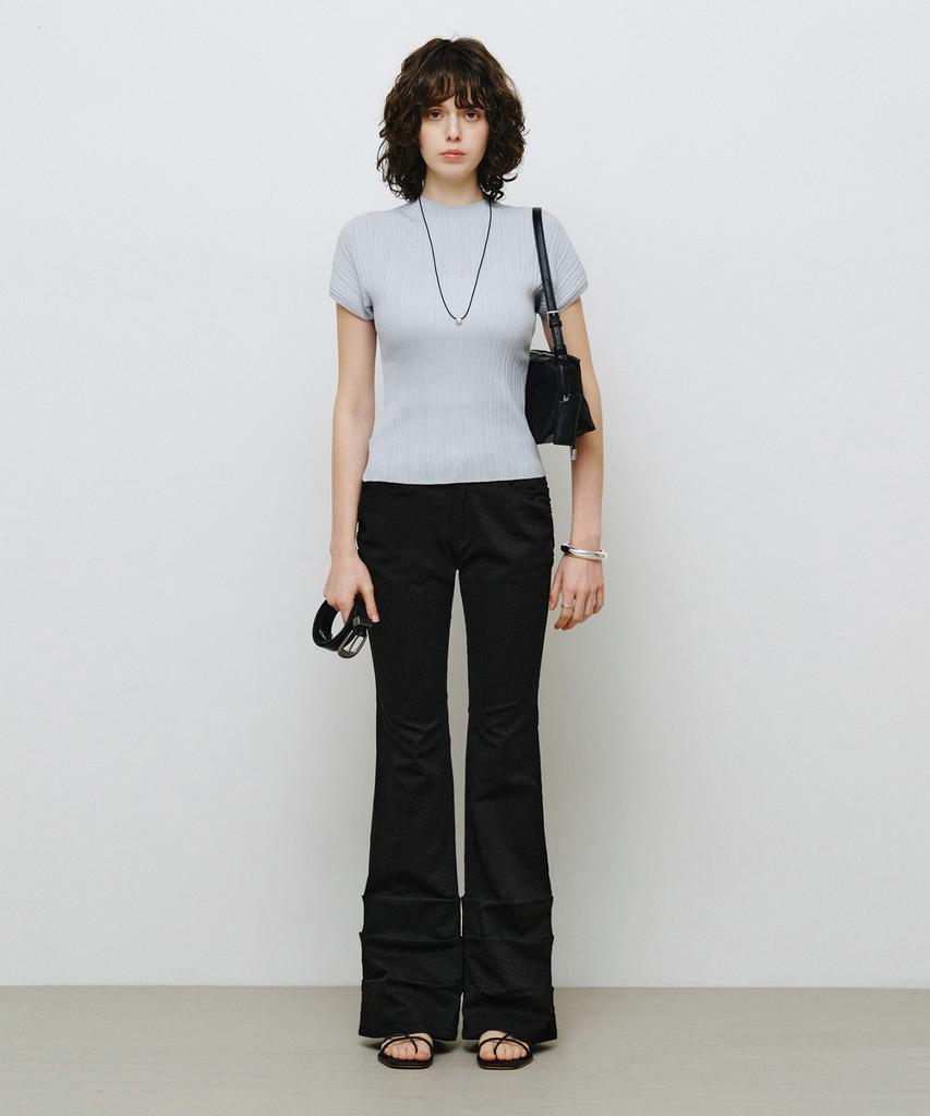 MONGDOL Side Shirred Low-Rise Bootcut Pants Black Mdpt075Black