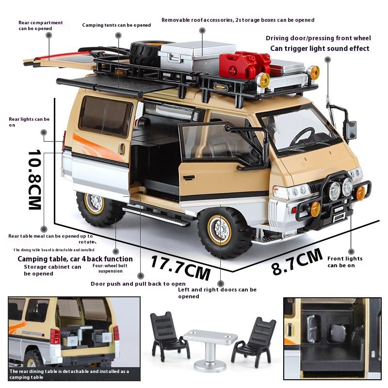 1/24 Scale Mitsubishi Delica Off Road Four Wheel Drive MPV Diecast Alloy Metal Car Model Sound & Light Classic Simulation Collectibles