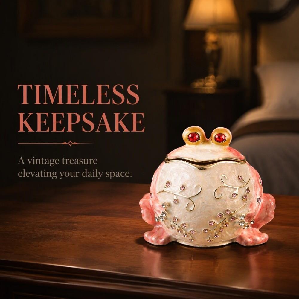 Inlaid Rhinestones Animal Figurine Trinket Box Hinged Jewelry Box Home Desktop Decoration
