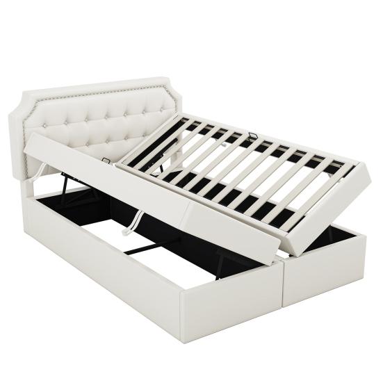 140x200cm Polsterbett, Doppelbett mit Metallrahmen Lattenrost, Großer Stauraum, Von beiden Seiten zu öffnen, Weiß