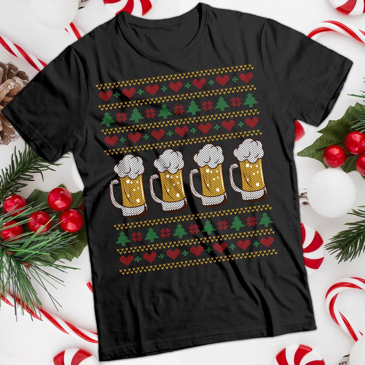 

Ugly Christmas T-Shirts Knitted Beer Mug Mens and Womens Tee #MC 3XL