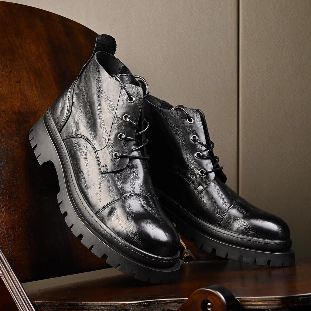 Middle Help Martin Boots Men'S Genuine Leather Men'S Boots First Layer Cowhide Thick-Soled Tooling Boots British Style Short Boots Leather Boots