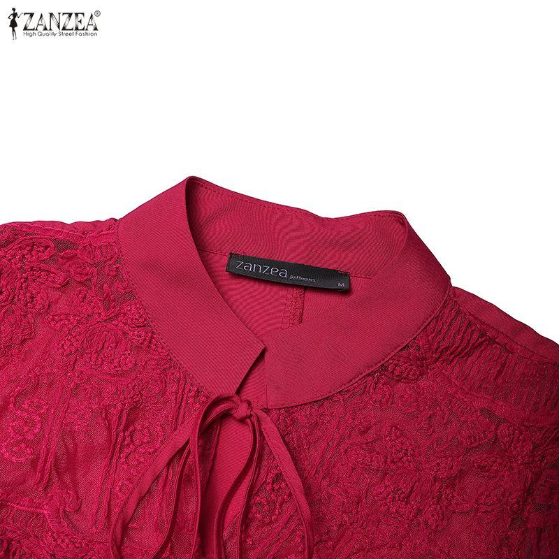 ZANZEA Women Elegant Hollow Lace Patchwork Casual Short Sleeve Dress