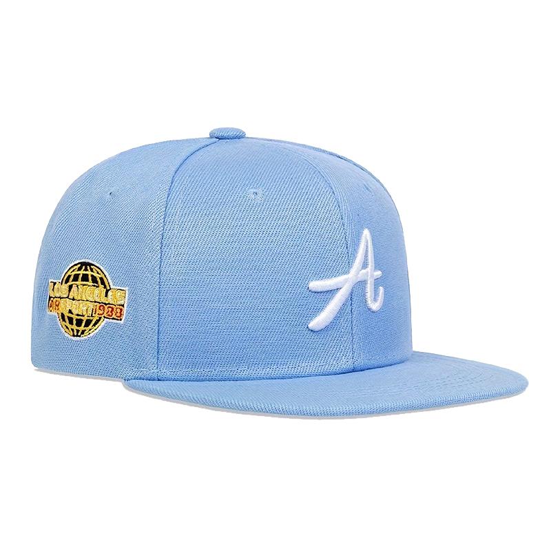 

Детская бейсболка с вышитой буквой А, регулируемая бейсболка из хлопка с плоским верхом, дорожные шапки для мальчиков и девочек небесно-голубой