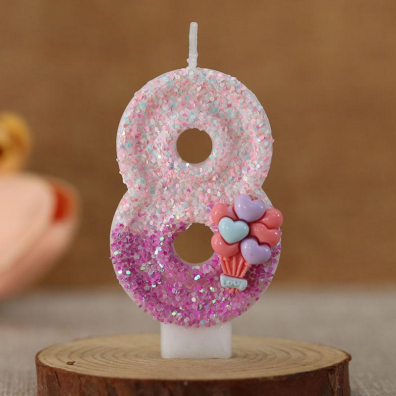Purple Glitter 0-9 Number Candle Birthday Party Candle for Girls Cake Decoration Baby Shower Candles Balloon Design