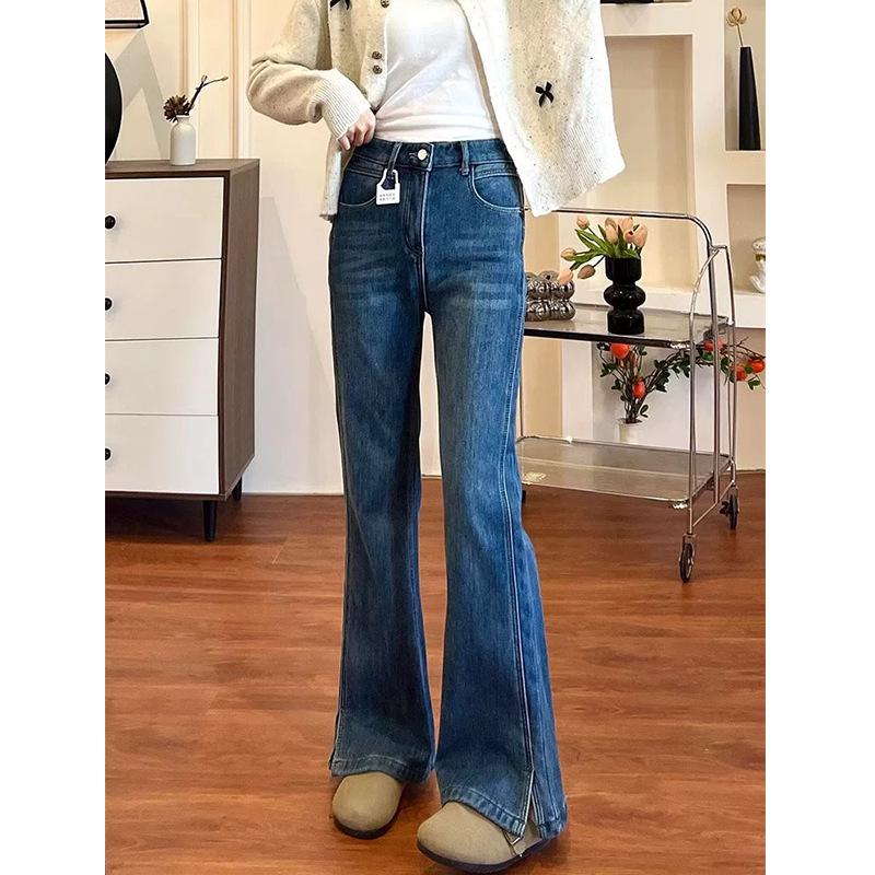 

Women s High Waist Split Flare Jeans - Plus Size, Slimming, Elastic, Straight Fit (2025 Design) 2XL темно-синий