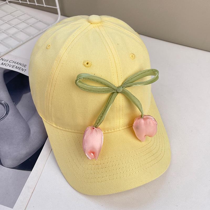 

Baseball cap women s new bow tulip golden flower sunshade sun protection cap outdoor sun protection curved brim fashion cap