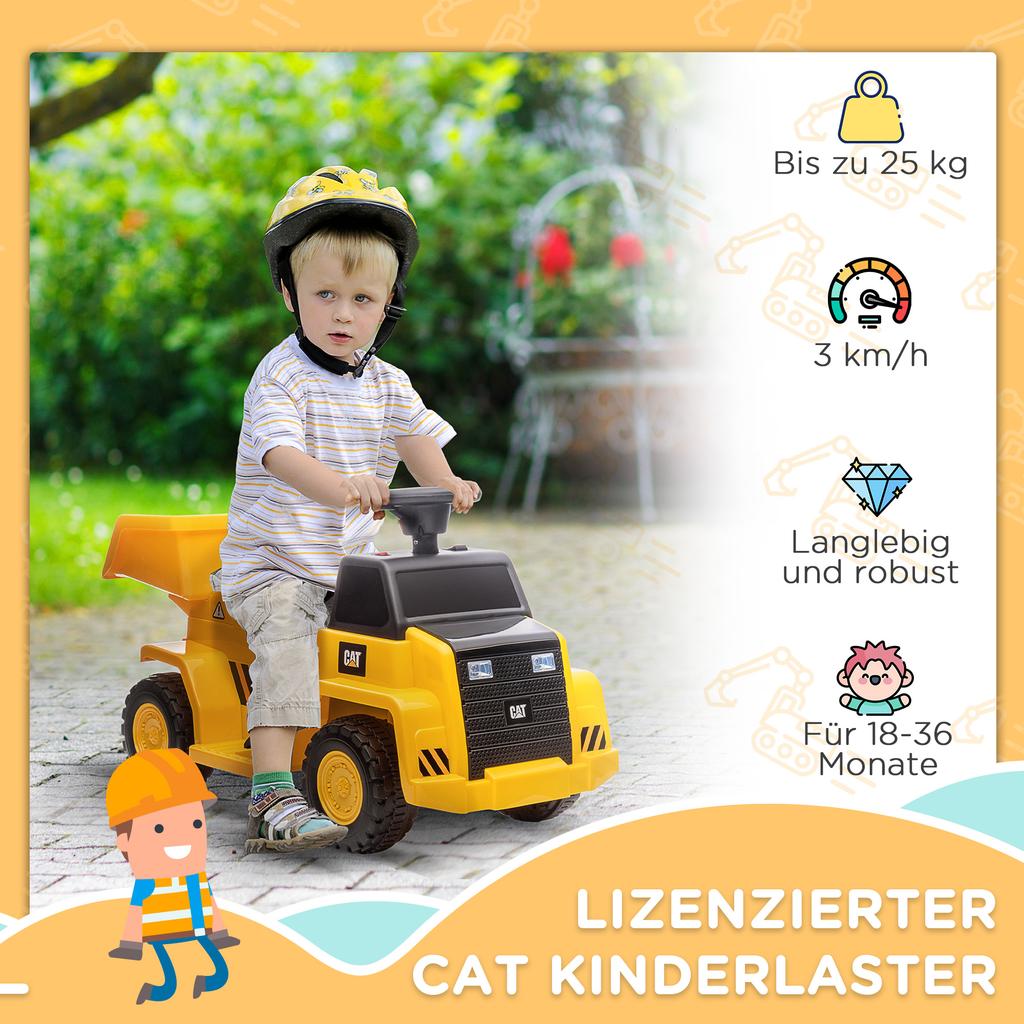 Elektrischer Kipper für Kinder, kippbare Ladefläche, max.. 3 km/h, Scheinwerfer, Hupe, Gelb, 74,5 x 36 x 43,5 cm