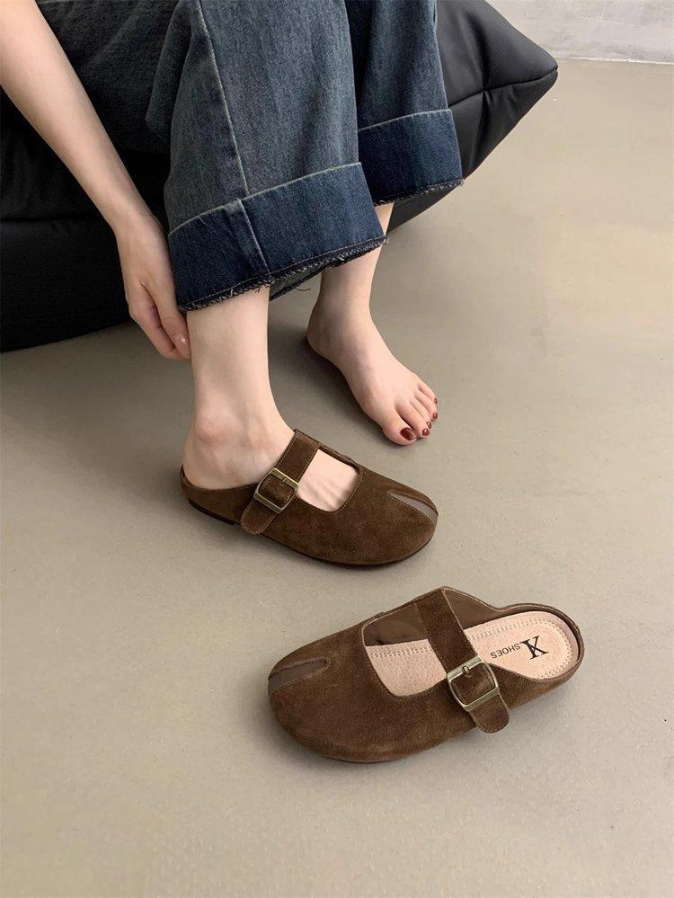 

Soft leather version~ retro Boken shoes women wear platform bag head half slippers one-word buckle casual lazy Muller slippers 40 коричневый