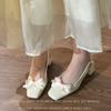 Baotou back empty sandals square head high heels women's thick heel gentle style bow middle heel single shoes with skirt