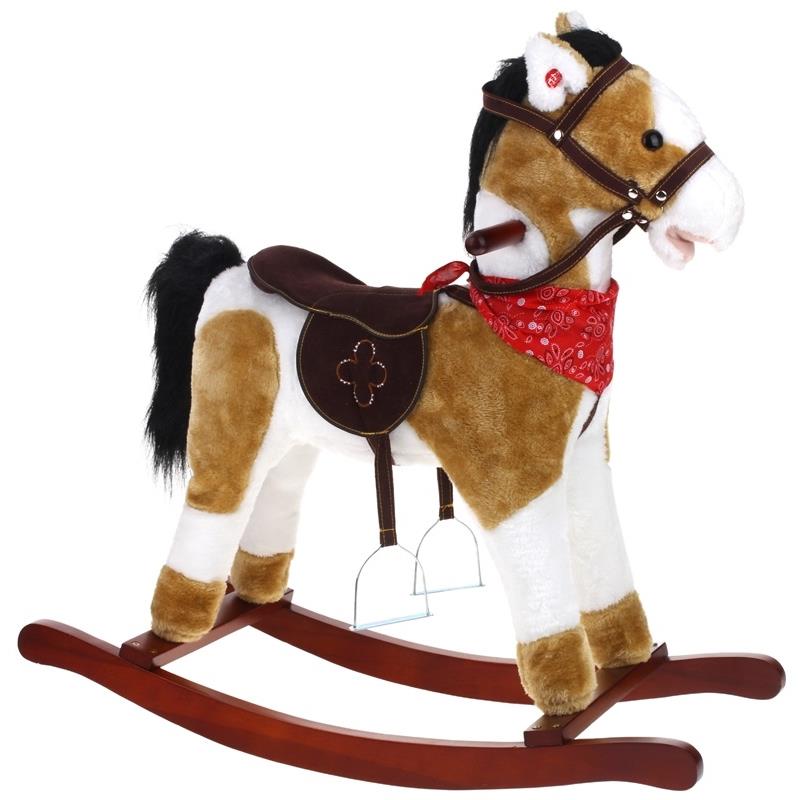 Interactive Rocking Horse Neighs Wagging Tail Cowboy Scarf Beige and White