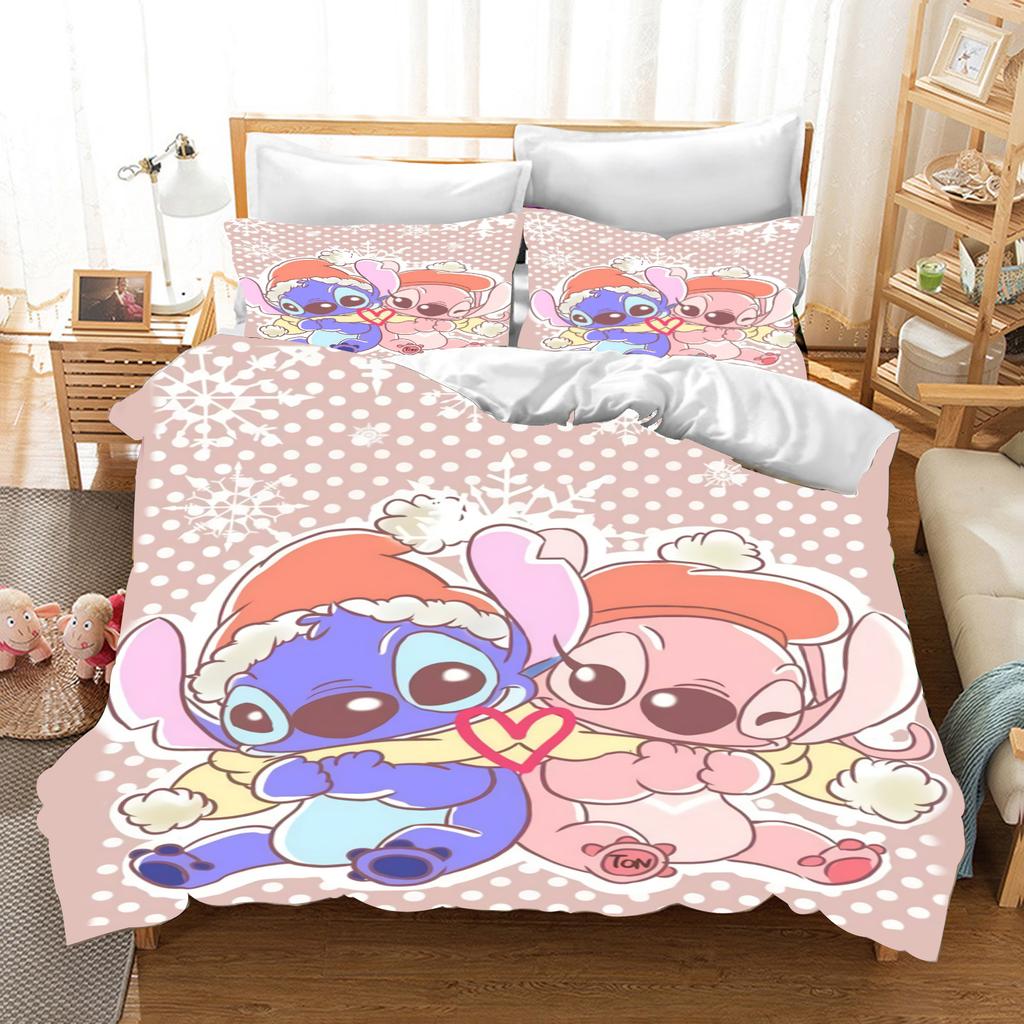Stitch Anime Domácí Ložnice Přikrývka Severský polyesterový materiál vhodný pro děti i dospělé 3dílná sada