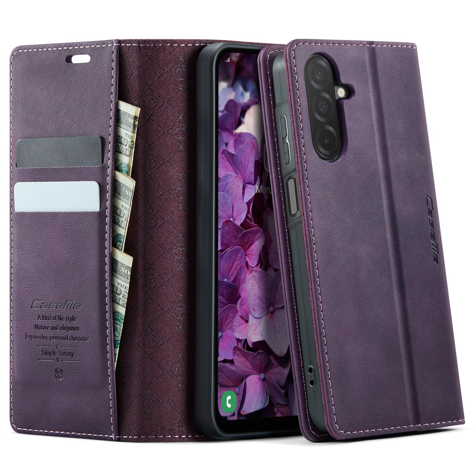 

For Samsung Galaxy A26 5G Case CASEME 033 Series RFID Blocking Wallet Stand Calf Texture Leather Phone Cover Purple