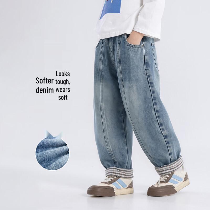 Boys' Washed Cotton Loose Fit Jeans