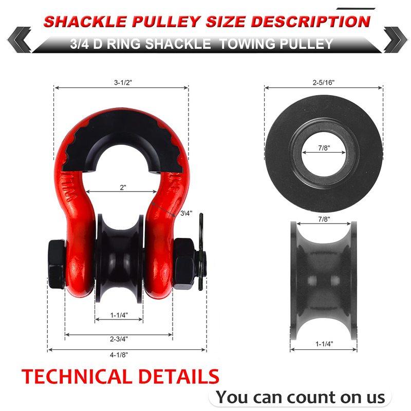 2pcs 3/4" D-Ring Shackle U-Hook Loop Shackles with Screw Pin Isolators Washers for Jeep Off Road Vehicle Recovery