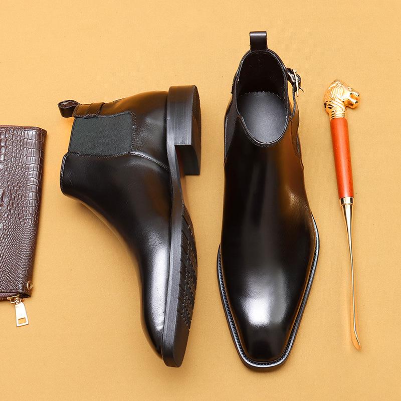 VIP Exklusive Herren Chelsea Boots aus echtem Leder - Retro Spitz zulaufende High-Top Formelle Schuhe für den Winter