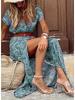 2024 Bohemian V-neck Floral Dress - European and American Fashion Hot Sale