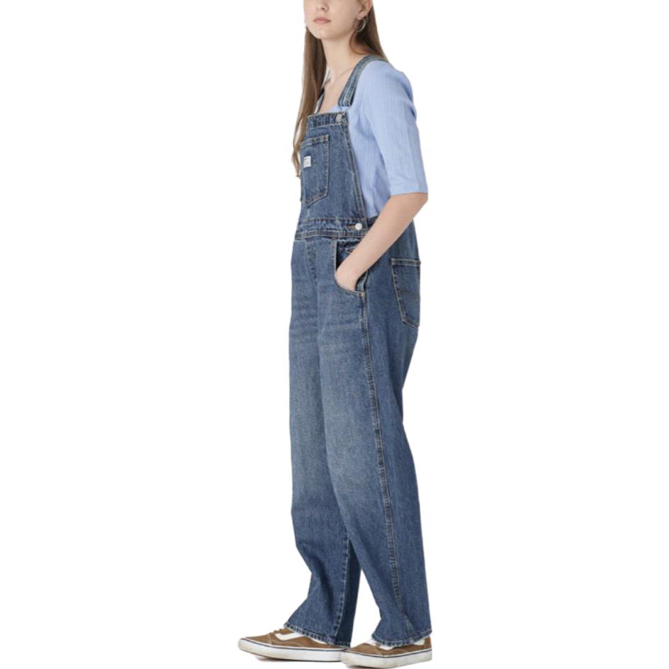 Levis Washed Loose Straight-Leg Denim Overalls Women Bottoms Indigo 85315-0017