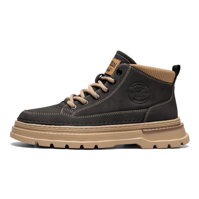 Retro Extra Large Size Leather Shoes Men's Shoes Leather Surface High Top Shoes Short Boots Martin Boots Spring and Autumn New British Chinese 