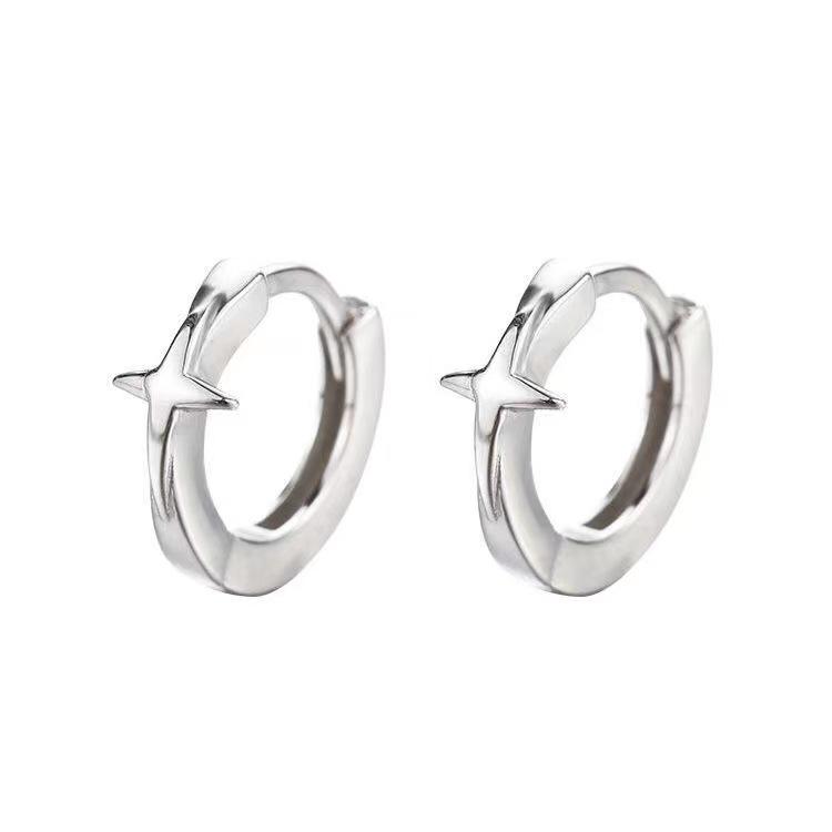 Korean Trend Teenage Earrings Unisex Stainless Steel Simple Small Cross Star Earrings Man Unusual Punk Jewelry