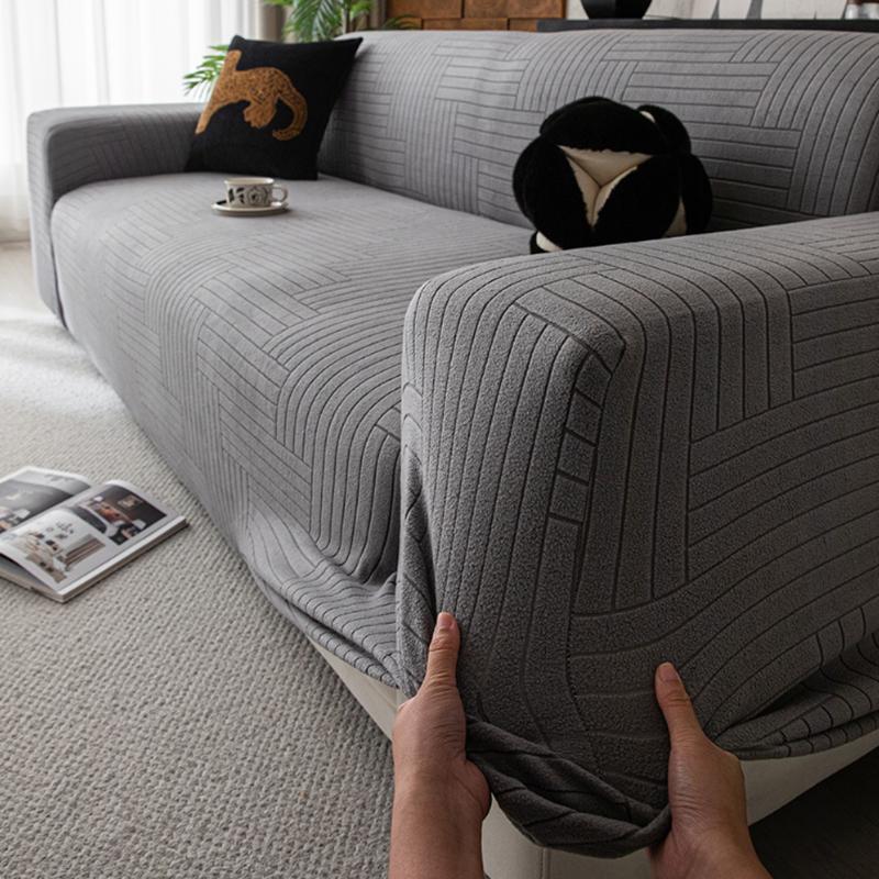 Simple Solid Polar Fleece Sofa Cover High Elastic Soft Couch Slipcover for Four Seasons Easy-Care All-Cover Armchair Protector