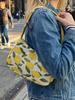 Trendy Lemon Print Shoulder Bag, Corduroy Underarm Bag for Daily Casual Use