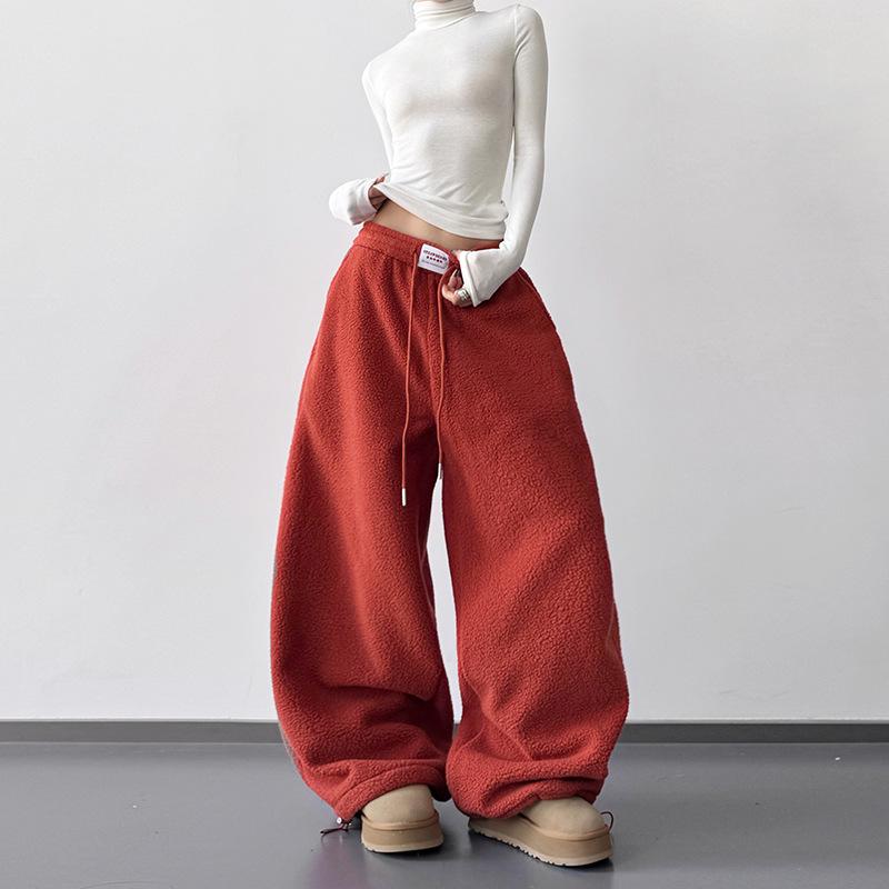 

2025 Winter Korean Style Loose Fleece Wide-Leg Women s Casual Sweatpants Medium красный/ржавый