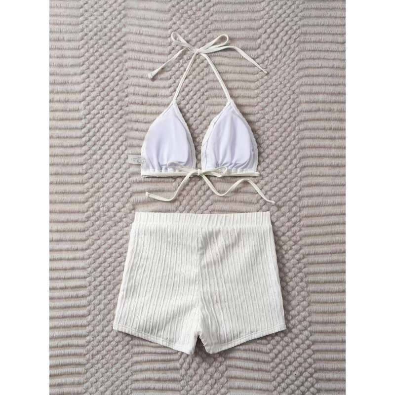 European and American split swimsuit female sexy neck strap bikini shorts two-piece set high waist conservative bikini swimsuit
