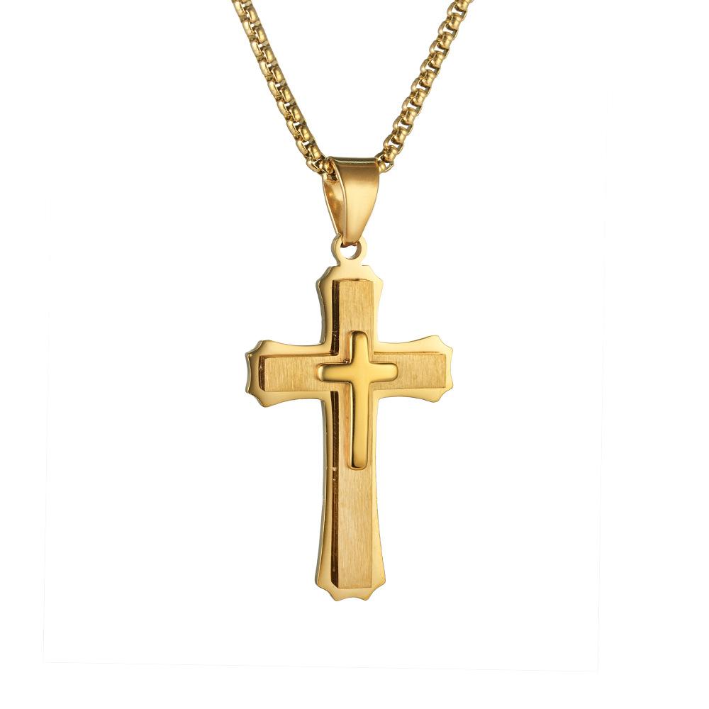2026 Vintage Men's Cross Necklace Trendy Three-Dimensional Pendant Jewelry