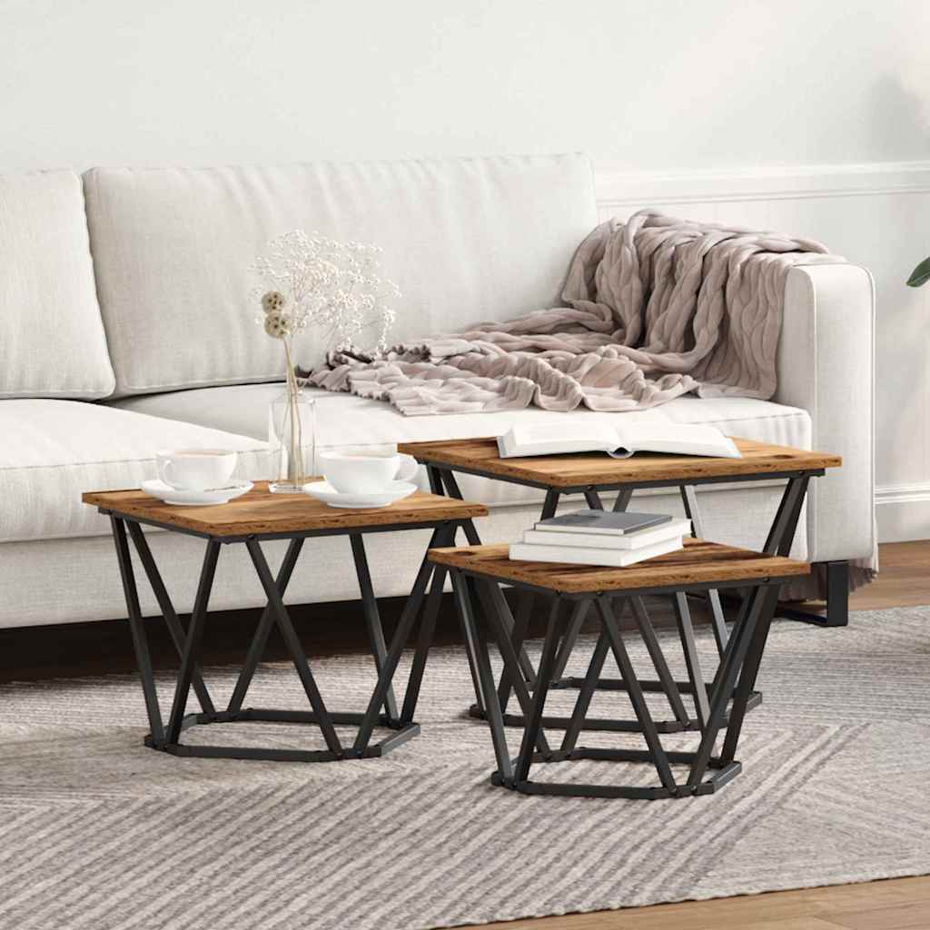 Coffee Table Set 3 pcs Reclaimed Wood Engineered Wood and Steel