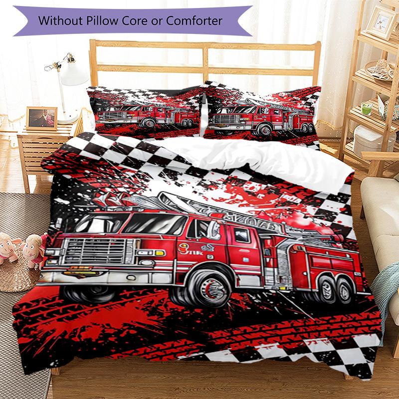 3pcs fire truck Bedding Set Duvet Cover Closure Includes 1 Duvet Cover & 2 Pillowcases, Soft and Comfortable for All Seasons.