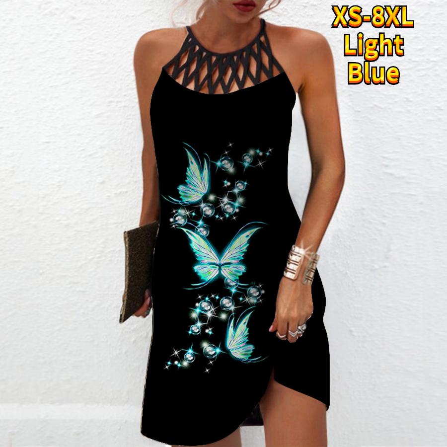 

Летнее модное сексуальное платье без рукавов, мягкое повседневное 3D красивое платье с принтом бабочки, платье на бретельках без рукавов, летнее платье на подтяжках S светло-синий