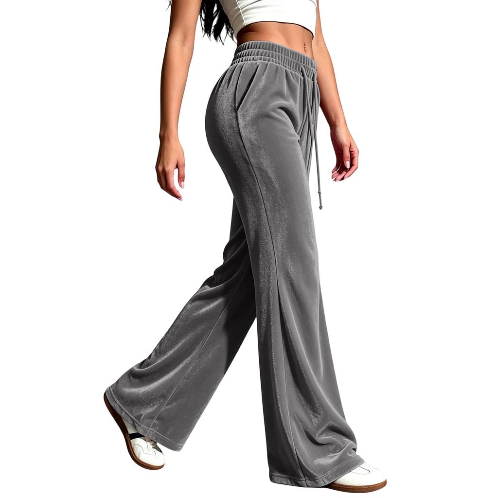 Women's Fashion High Waist Flare Pants, Casual Korean Velvet Trousers
