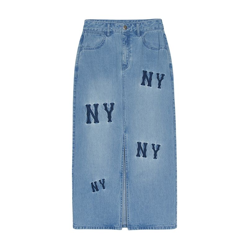 

New MLB New York Yankees Denim Long Skirts Women s Light Blue 3FDSG0251-50BLL S