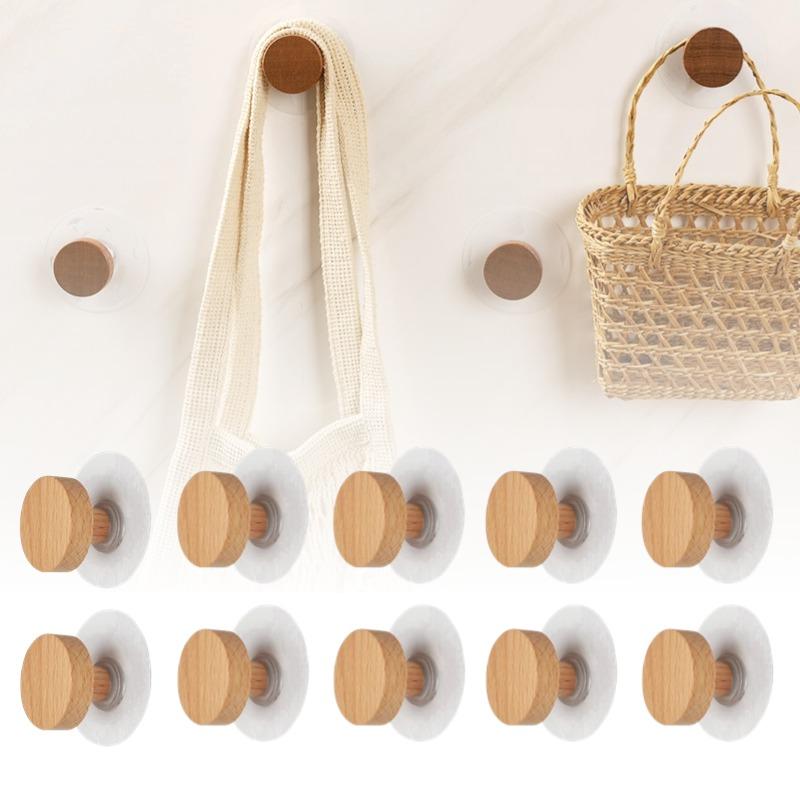 2/4/8/10/20pcs Self-adhesive Wooden Hook Home Accessories Bathroom Wall Hook Bedroom Coat Storage Rack Towel Key Decoration Hook Hanger
