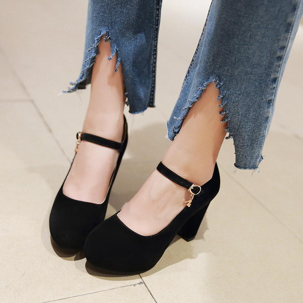 Coarse Heel Suede Water Table  Word with  Single Shoes WISH Large Size