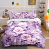Purple Floral Peony Pattern Bedding Duvet Cover Set (1*Duvet Cover 2*Pillowcases, Without Duvet Insert)